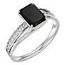 Black Onyx Ring: 1 3/4 Carat Emerald Shape Black Onyx and Diamond Ring In Sterling Silver Image-2