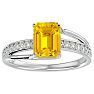 Citrine Ring: 1 3/4 Carat Emerald Shape Citrine and Diamond Ring In Sterling Silver Image-1