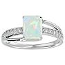 Opal Ring: 1 3/4 Carat Emerald Shape Created Opal and Diamond Ring In Sterling Silver Image-1