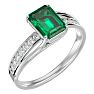 Emerald Ring: 1 3/4 Carat Emerald Shape Created Emerald and Diamond Ring In Sterling Silver Image-2