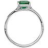 Emerald Ring: 1 3/4 Carat Emerald Shape Created Emerald and Diamond Ring In Sterling Silver Image-3