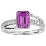 Pink Sapphire Ring: 1 3/4 Carat Emerald Shape Created Pink Sapphire and Diamond Ring In Sterling Silver Image-1