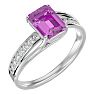 Pink Sapphire Ring: 1 3/4 Carat Emerald Shape Created Pink Sapphire and Diamond Ring In Sterling Silver Image-2