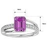 Pink Sapphire Ring: 1 3/4 Carat Emerald Shape Created Pink Sapphire and Diamond Ring In Sterling Silver Image-5