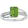 Peridot Ring: 1 3/4 Carat Emerald Shape Peridot and Diamond Ring In Sterling Silver Image-1