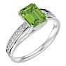 Peridot Ring: 1 3/4 Carat Emerald Shape Peridot and Diamond Ring In Sterling Silver Image-2