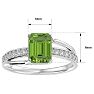 Peridot Ring: 1 3/4 Carat Emerald Shape Peridot and Diamond Ring In Sterling Silver Image-5