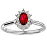 Ruby Ring: 2/3 Carat Oval Shape Created Ruby and Halo Diamond Ring In Sterling Silver Image-1