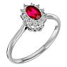 Ruby Ring: 2/3 Carat Oval Shape Created Ruby and Halo Diamond Ring In Sterling Silver Image-2