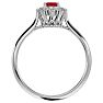 Ruby Ring: 2/3 Carat Oval Shape Created Ruby and Halo Diamond Ring In Sterling Silver Image-3