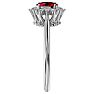 Ruby Ring: 2/3 Carat Oval Shape Created Ruby and Halo Diamond Ring In Sterling Silver Image-4