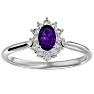 Amethyst Ring: 2/3 Carat Oval Shape Amethyst and Halo Diamond Ring In Sterling Silver Image-1