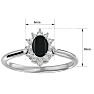 Black Onyx Ring: 2/3 Carat Oval Shape Black Onyx and Halo Diamond Ring In Sterling Silver Image-5