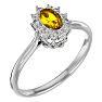 Citrine Ring: 2/3 Carat Oval Shape Citrine and Halo Diamond Ring In Sterling Silver Image-2