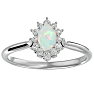 Opal Ring: 2/3 Carat Oval Shape Created Opal and Halo Diamond Ring In Sterling Silver Image-1
