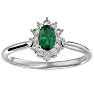 Emerald Ring: 2/3 Carat Oval Shape Created Emerald and Halo Diamond Ring In Sterling Silver Image-1