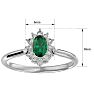 Emerald Ring: 2/3 Carat Oval Shape Created Emerald and Halo Diamond Ring In Sterling Silver Image-5