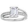 1 3/4 Carat Emerald Shape Moissanite and Diamond Ring In Sterling Silver Image-1