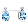 1ct Pear Shaped Blue Topaz and Diamond Earrings in 14k White Gold
 Image-1