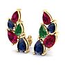 3 Carat Emerald, Ruby and Sapphire Earring Climbers In 14 Karat Yellow Gold Image-1