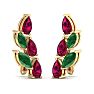 2 1/4 Carat Emerald and Ruby Earring Climbers In 14 Karat Yellow Gold Image-3