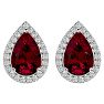 3 Carat Pear Shape Ruby and Halo Diamond Earrings In Sterling Silver Image-2