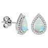 3 Carat Pear Shape Opal and Halo Diamond Earrings In Sterling Silver Image-1