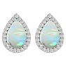 3 Carat Pear Shape Opal and Halo Diamond Earrings In Sterling Silver Image-2