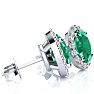 2 1/4 Carat Oval Shape Emerald and Halo Diamond Earrings In Sterling Silver Image-2