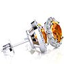 2 1/4 Carat Oval Shape Citrine and Halo Diamond Earrings In Sterling Silver Image-2