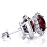 2 1/4 Carat Oval Shape Garnet and Halo Diamond Earrings In Sterling Silver Image-2
