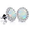 2 1/4 Carat Oval Shape Opal and Halo Diamond Earrings In Sterling Silver Image-1