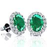 2 3/4 Carat Oval Shape Emerald and Halo Diamond Earrings In Sterling Silver Image-1