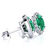 2 3/4 Carat Oval Shape Emerald and Halo Diamond Earrings In Sterling Silver Image-2