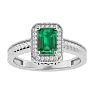 1.12 Carat Antique Style Emerald and Diamond Ring in 10 Karat White Gold Image-1
