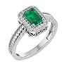 1.12 Carat Antique Style Emerald and Diamond Ring in 10 Karat White Gold Image-2