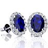 2 3/4 Carat Oval Shape Sapphire and Halo Diamond Earrings In Sterling Silver Image-1