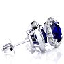 2 3/4 Carat Oval Shape Sapphire and Halo Diamond Earrings In Sterling Silver Image-2