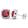 2 Carat Cushion Cut Ruby and Diamond Earrings In Sterling Silver Image-1