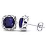 2 Carat Cushion Cut Sapphire and Diamond Earrings In Sterling Silver Image-1