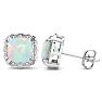 2 Carat Cushion Cut Opal and Diamond Earrings In Sterling Silver Image-1