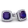 2 1/4 Carat Cushion Cut Amethyst and Halo Diamond Earrings In Sterling Silver Image-1