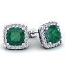 2 1/4 Carat Cushion Cut Emerald and Halo Diamond Earrings In Sterling Silver Image-1