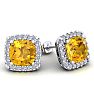 2 1/4 Carat Cushion Cut Citrine and Halo Diamond Earrings In Sterling Silver Image-1