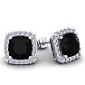 2 1/4 Carat Cushion Cut Black Onyx and Halo Diamond Earrings In Sterling Silver Image-1