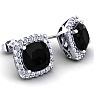 2 1/4 Carat Cushion Cut Black Onyx and Halo Diamond Earrings In Sterling Silver Image-2