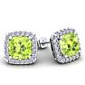 2 1/4 Carat Cushion Cut Peridot and Halo Diamond Earrings In Sterling Silver Image-1