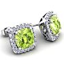 2 1/4 Carat Cushion Cut Peridot and Halo Diamond Earrings In Sterling Silver Image-2