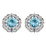 2 Carat Aquamarine and Diamond Antique Stud Earrings In Sterling Silver Image-2
