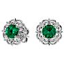 2 Carat Emerald and Diamond Antique Stud Earrings In Sterling Silver Image-1